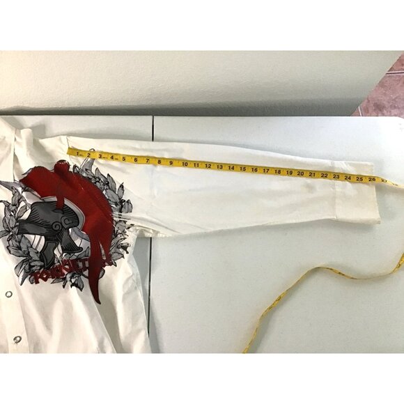 Mens Toku White Long Sleeve Button-Up Shirt With Red & Black Graphic Design Size - Picture 5 of 8